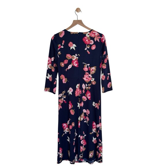 Talbots Jersey Midi Dress Floral Blue 3/4 Sleeve Size 6 - Picture 4 of 8